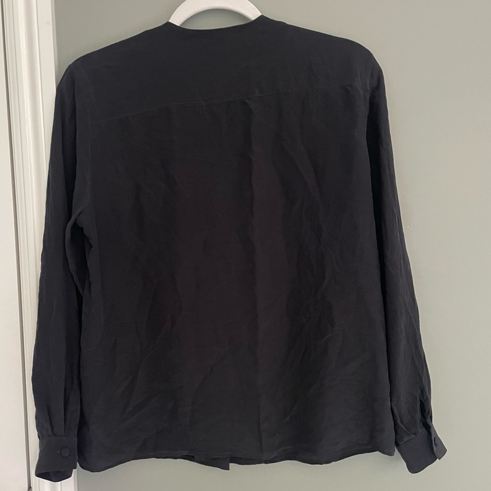 Vintage Jones New York 100% Silk Black Collarless Button Up Shirt Blouse - Picture 7 of 13